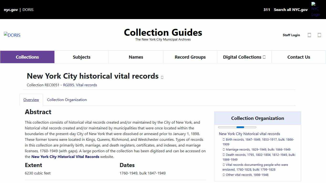 Collection: New York City historical vital records NYCMA Collection Guides